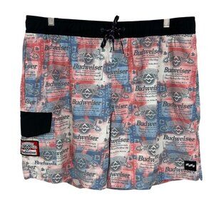 Budweiser Billabong XL Mens Swim Trunks Red/White/Blue with Pocket